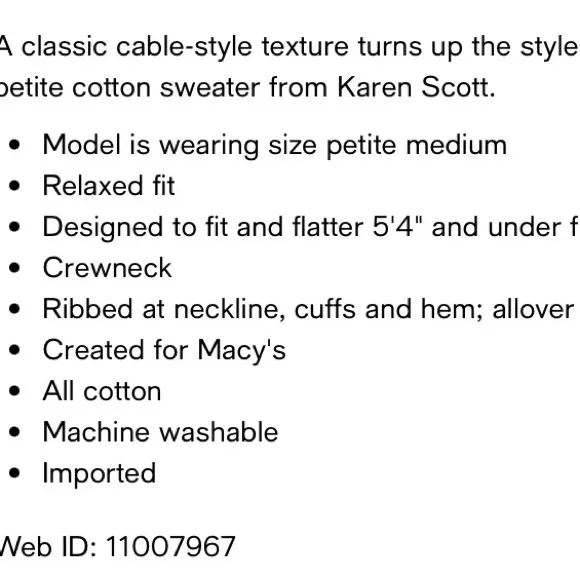 NWT Karen Scott Blue Cotton Knit Sweater Created for Macy’s Sz PXL -Fits Medium - Picture 6 of 6